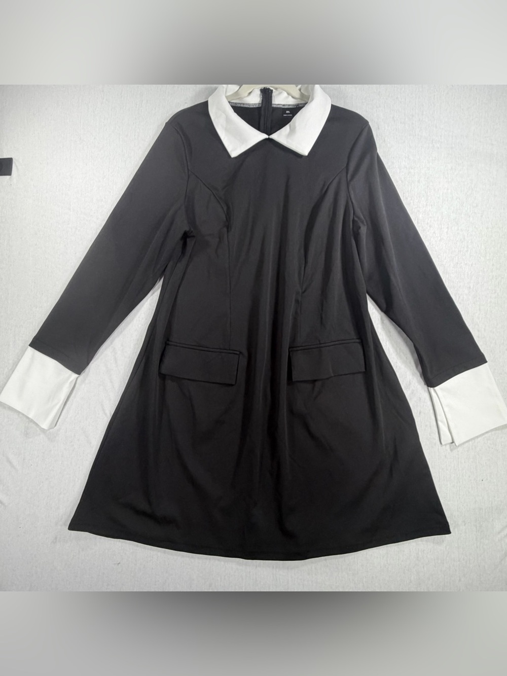 SHEIN Black Dress with White Collar and Cuff Accents